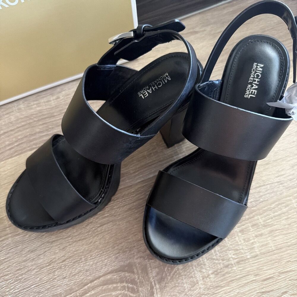 Michael Kors - Holland Black / Silver Platform Sandal New With Box Size 7.5 - Picture 10 of 13
